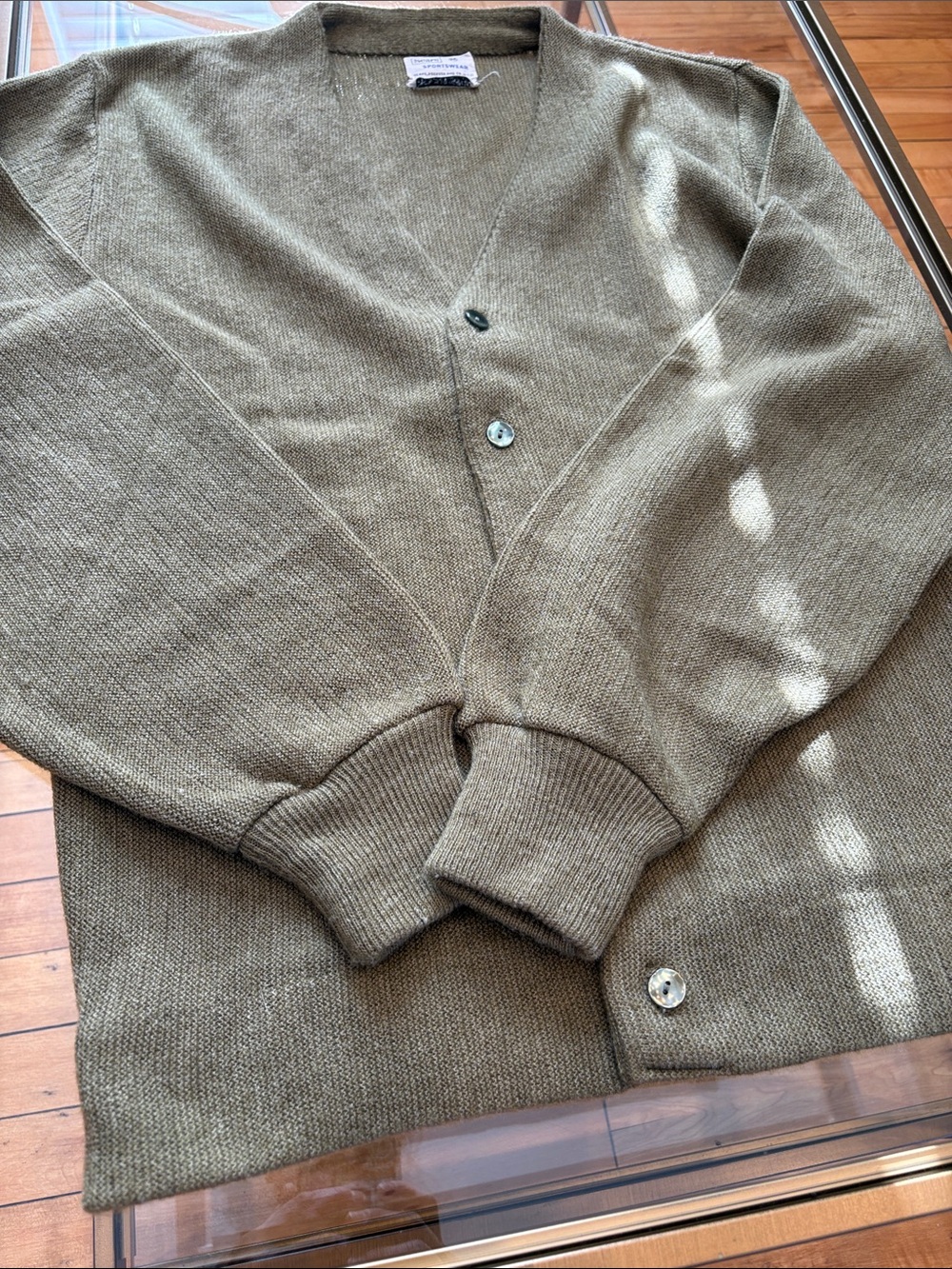 Vintage Sears Olive Green Men's V-Neck Cardigan
